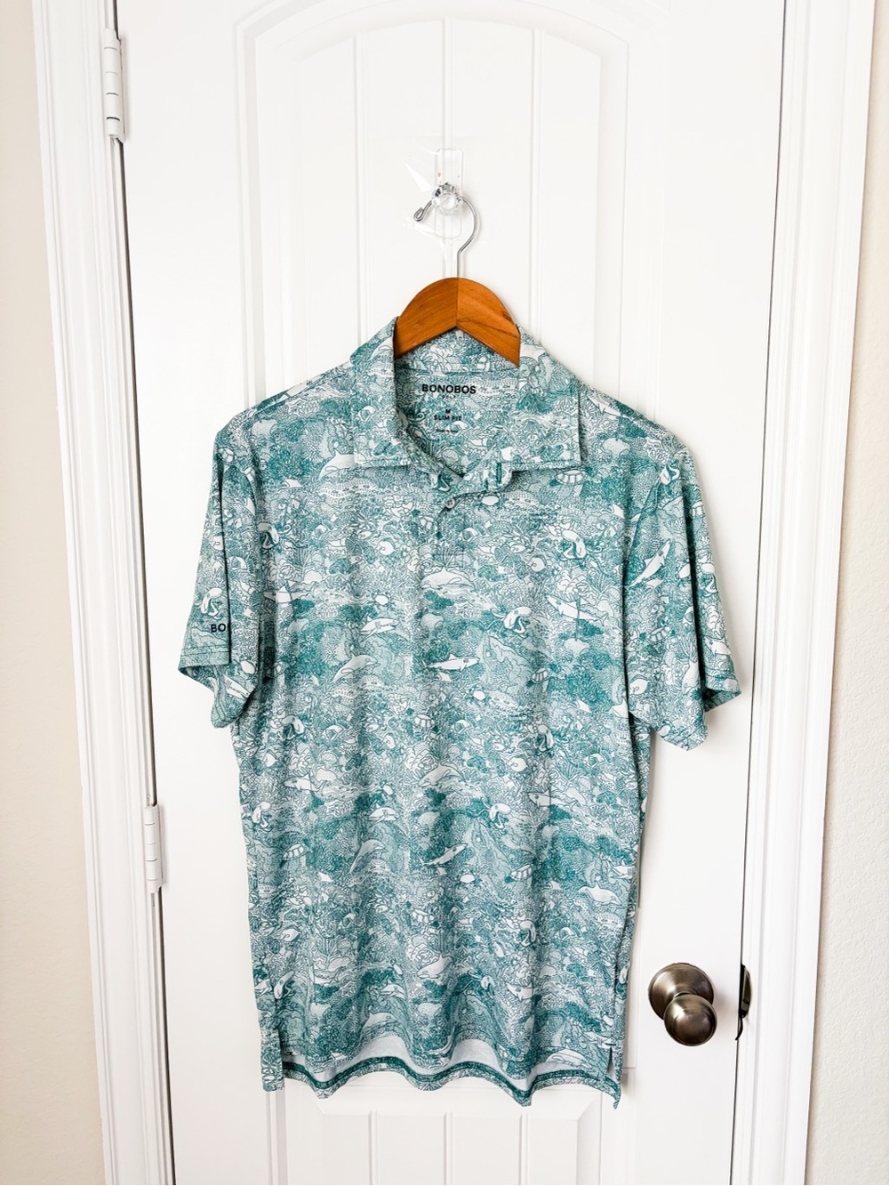 Bonobos Golf Performance Polo Aquatic Toile Teal Size Medium Slim Fit